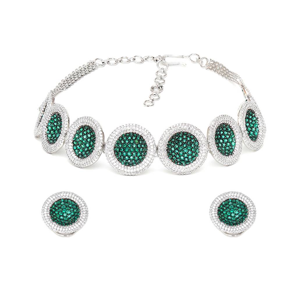 Jade Diamond And Stone Neckpiece With Studs : RSA23-46