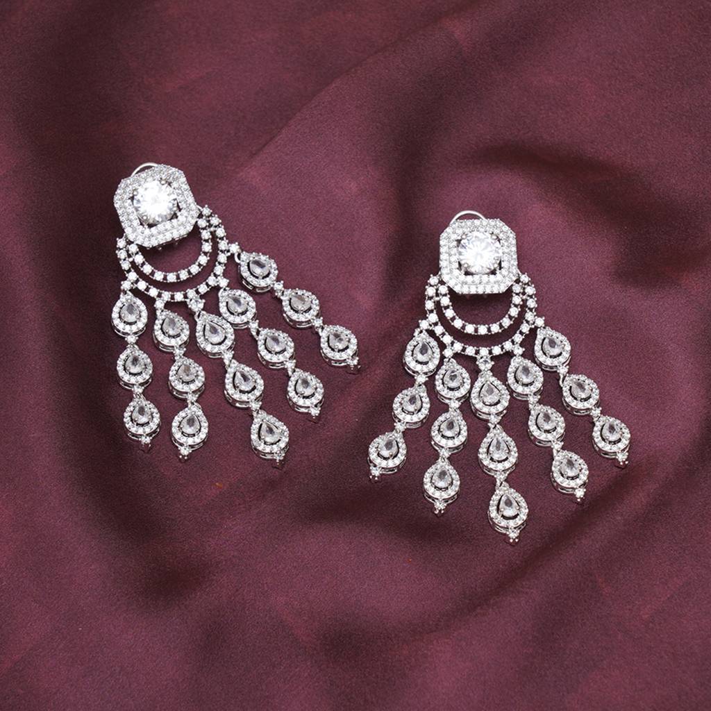 Long Diamond Studded Dangler Earrings : RSA23-4