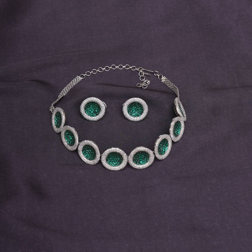 Jade Diamond And Stone Neckpiece With Studs : RSA23-46