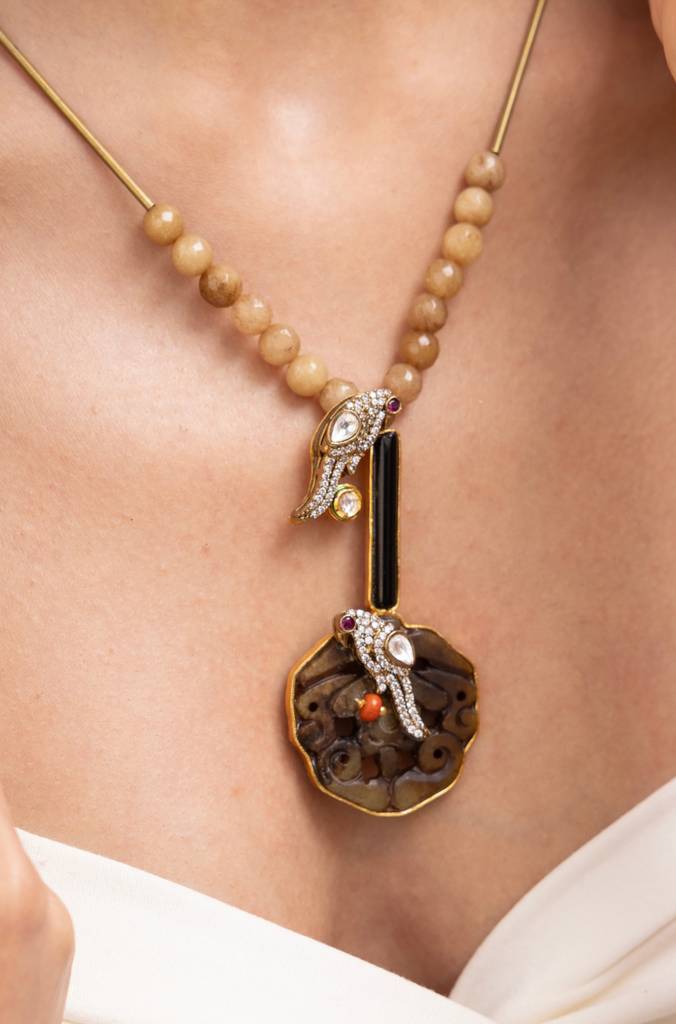 Myra Layered Necklace Beige Brass Free Size