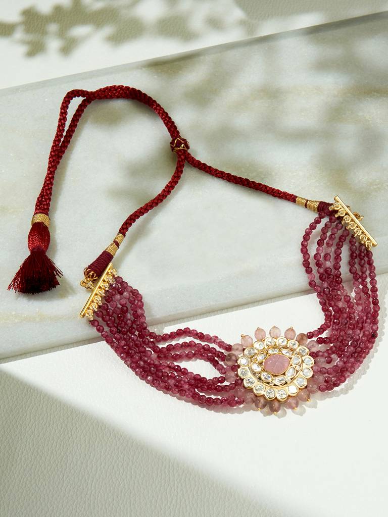 Red & Golden Polki Necklace : ARJBR23N70