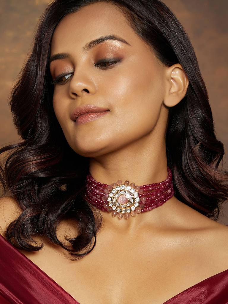 Red & Golden Polki Necklace : ARJBR23N70