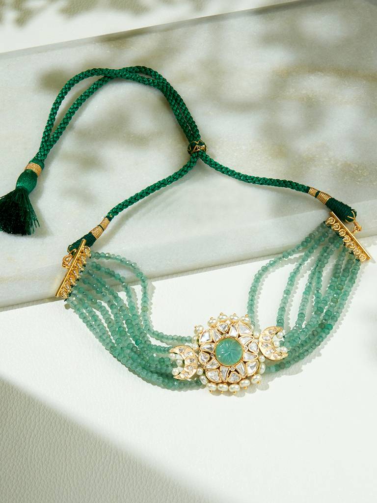 Green & Golden Polki Necklace : ARJBR23N71