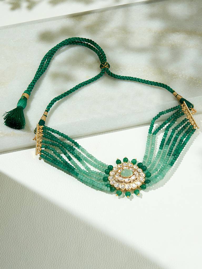 Multi Shaded Green Polki Choker : ARJBR23N73