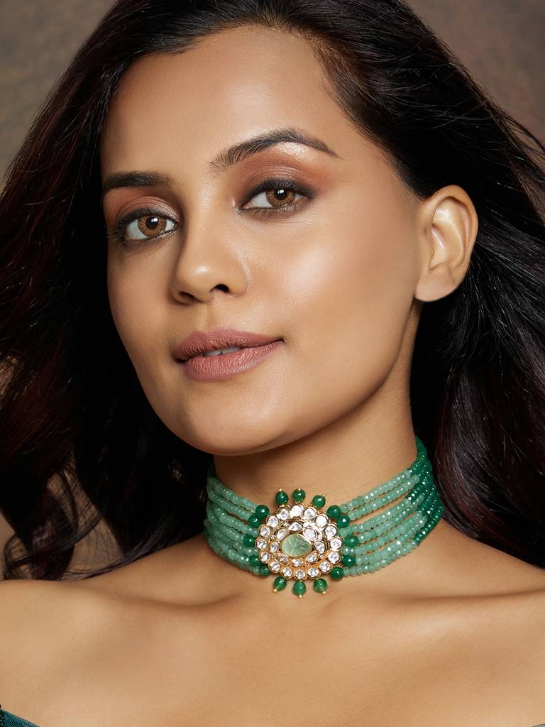 Multi Shaded Green Polki Choker : ARJBR23N73