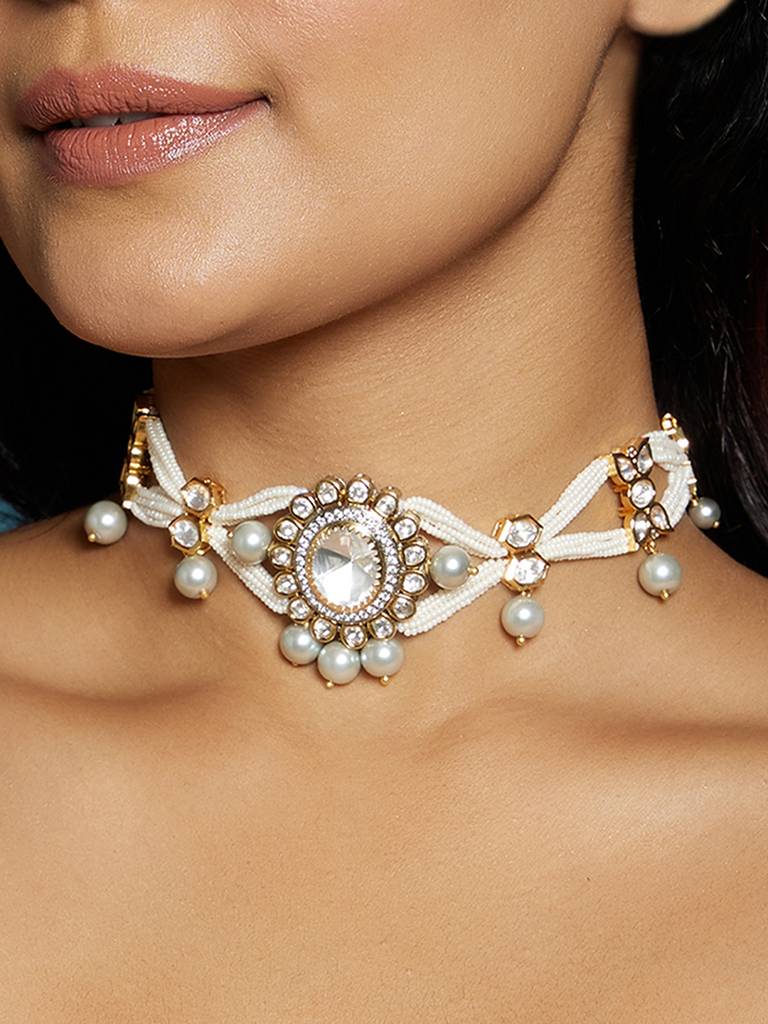 Classic Pearl Polki Necklace : ARJBR23N94