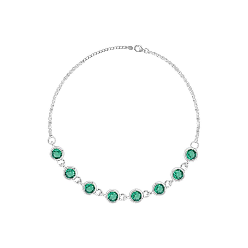 Green Stone Charm Anklet In Silver Color : ARPA238