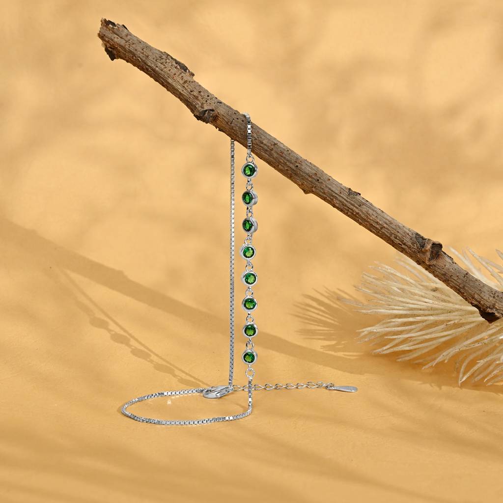 Green Stone Charm Anklet In Silver Color : ARPA238