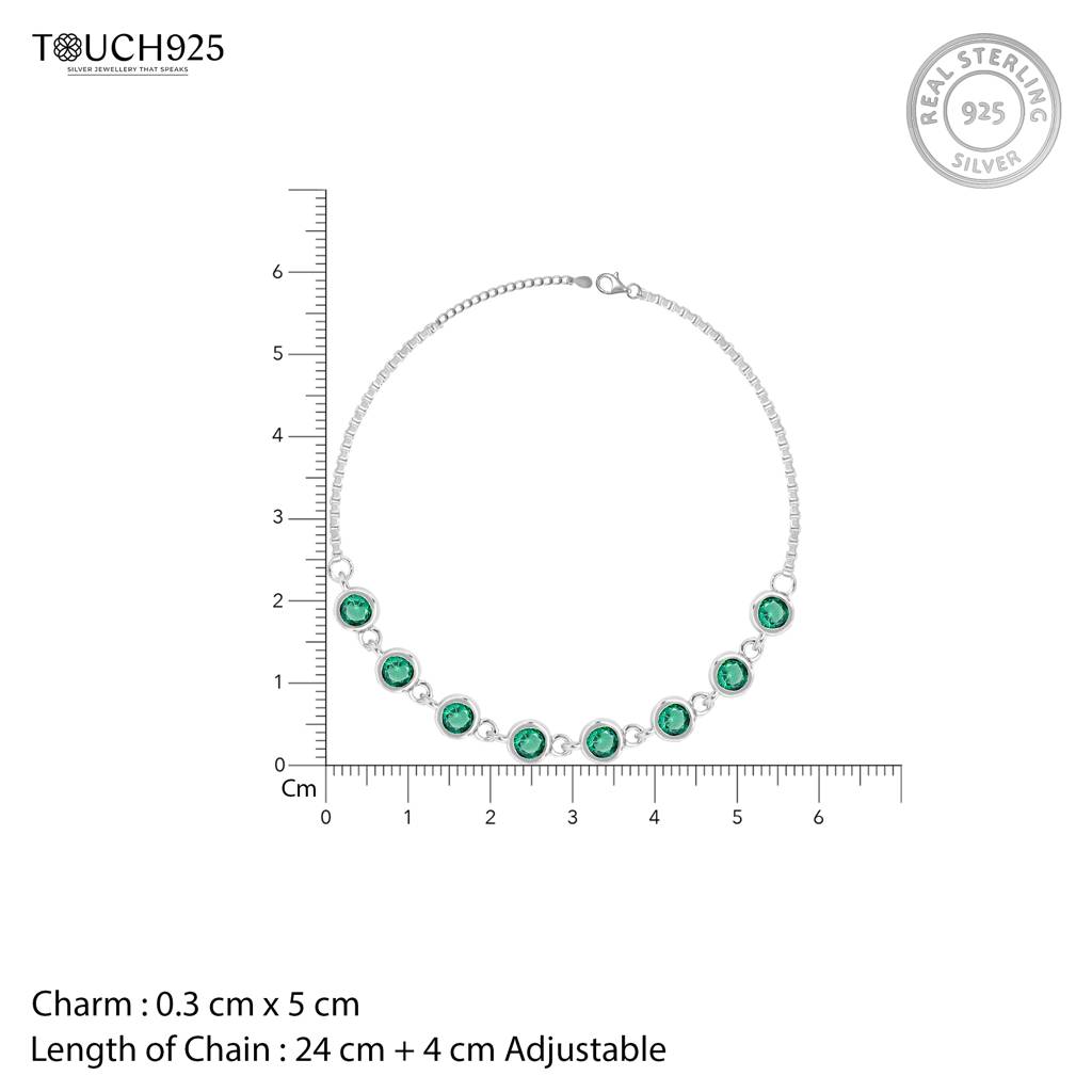 Green Stone Charm Anklet In Silver Color : ARPA238