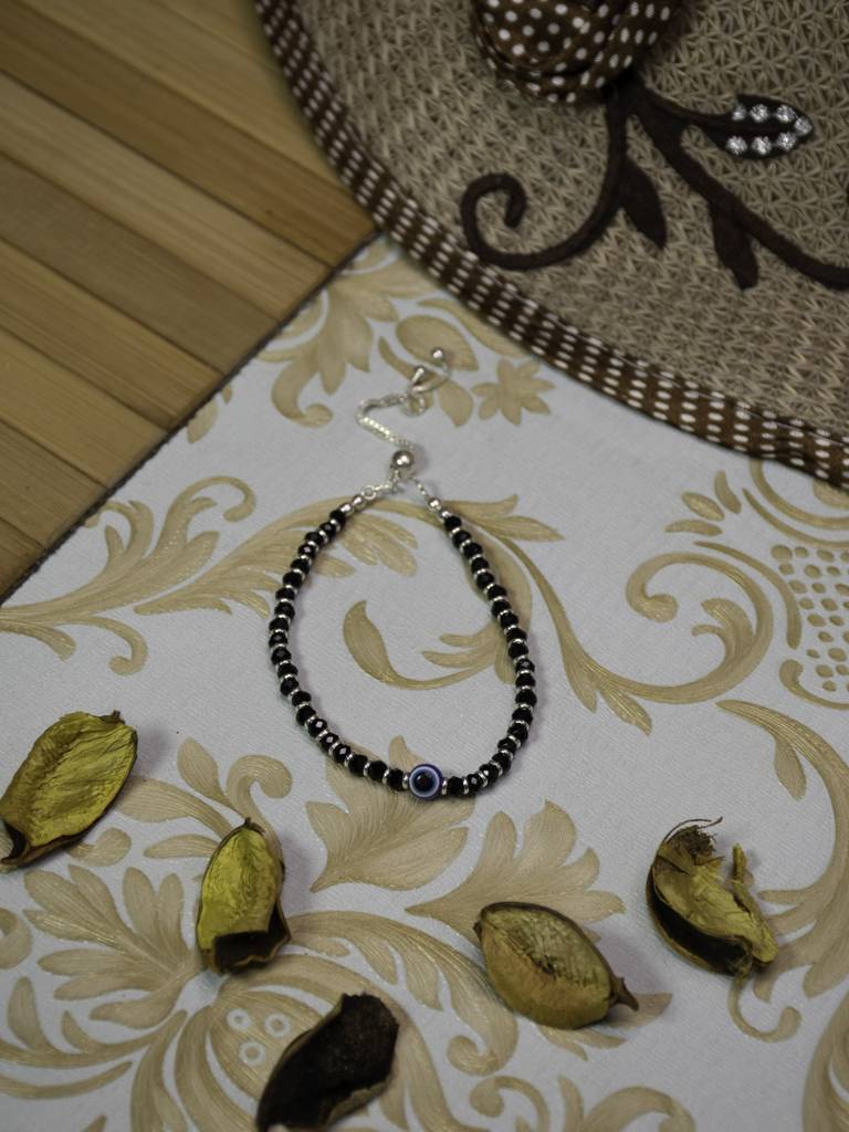925 Sterling Silver Adjustable Evil Eye Nazariya Black Beads Bracelet : ARSBR03