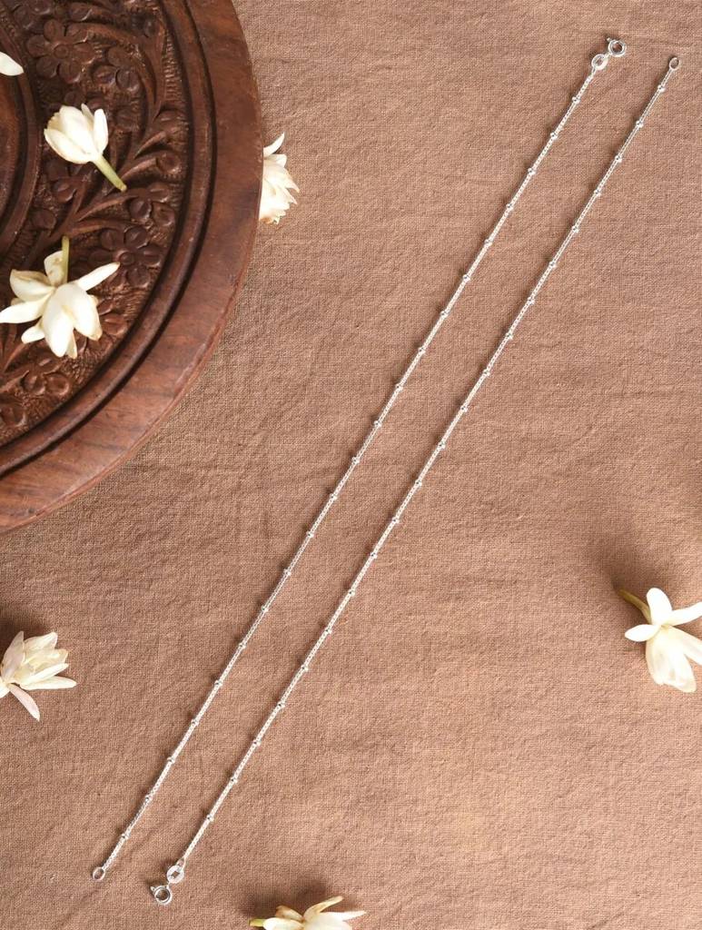 925 Sterling Silver Round Single Beaded  Anklets : ARSP130