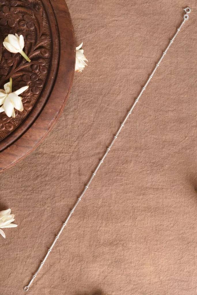 925 Sterling Silver Round Single Beaded  Anklets : ARSP130