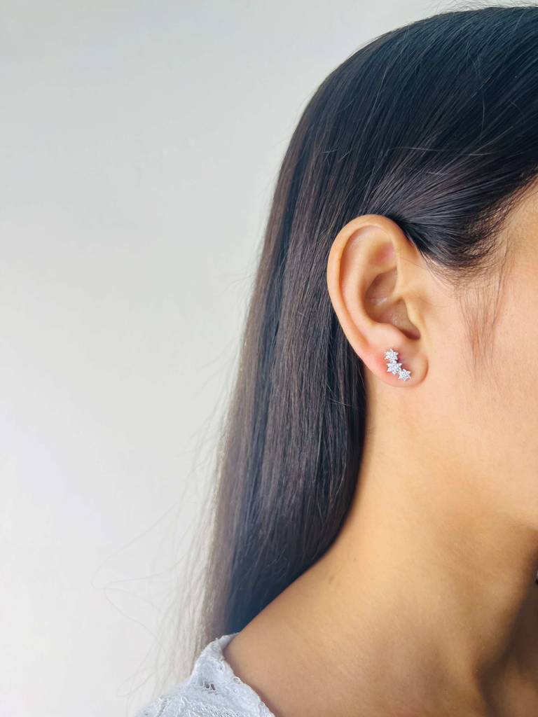 925 Sterling Silver Cz Stone Floral Dangle Stud Earrings : ARSSE672