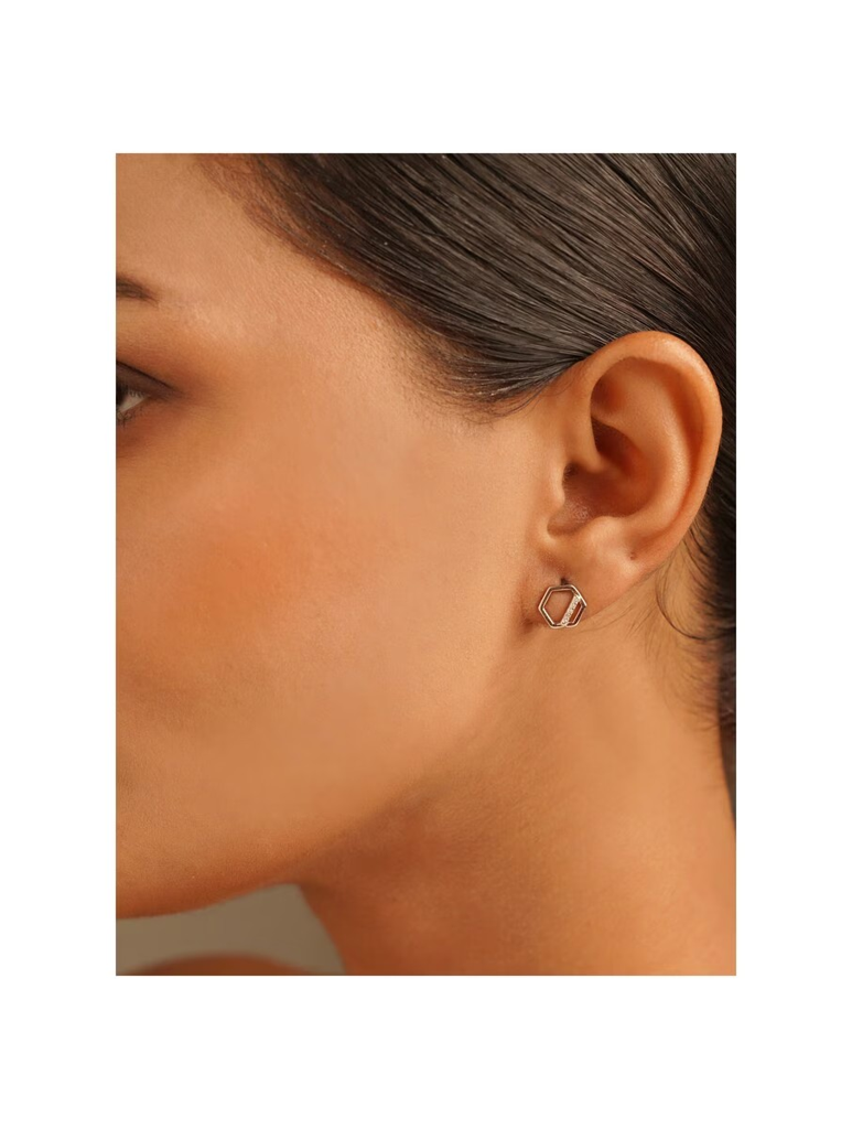 925 Sterling Silver Cz Stone Hexagonal Stud Earrings : ARSSE680