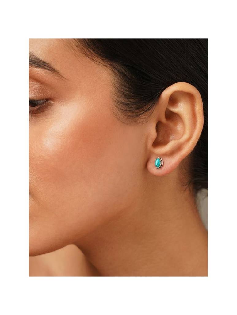 925 Sterling Silver Oval Shape Turquoise Stud Earrings : ARSSE707