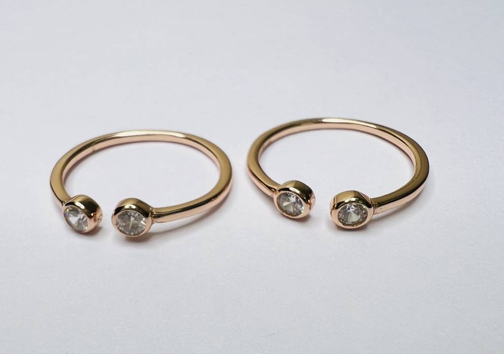 925 Sterling Silver Rose Gold Toe Rings With Clear Stones : ARST283
