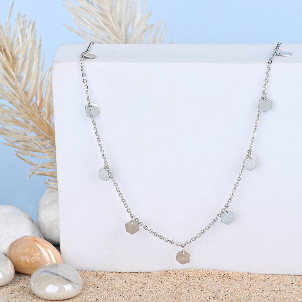 Hexagon Charm Necklace In Silver Color : ASNC201