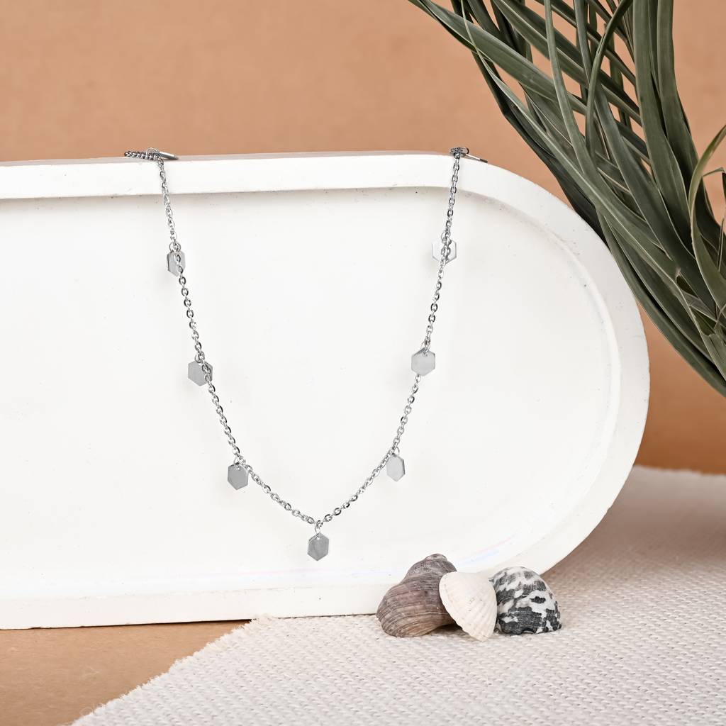 Hexagon Charm Necklace In Silver Color : ASNC201
