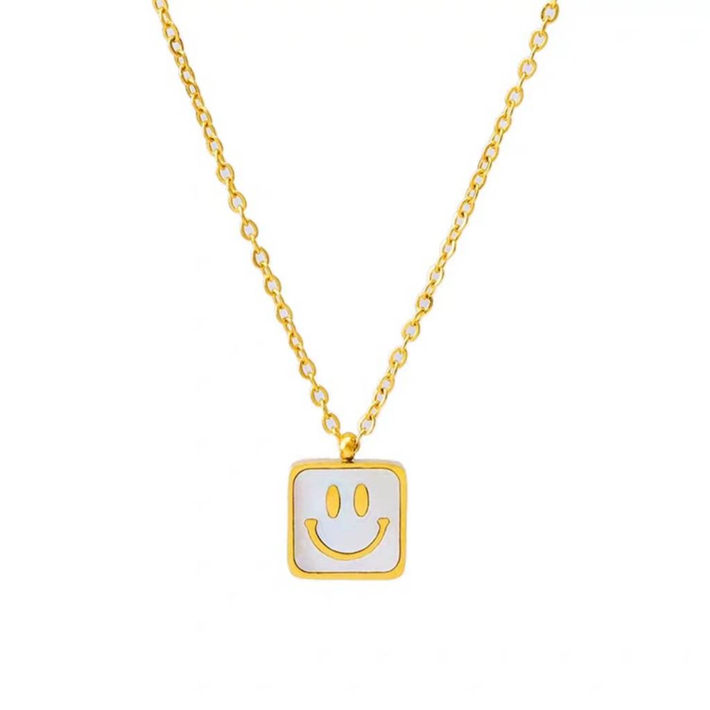 18K Gold Plated Smiley Emoji Pendant Necklace : ATO0624P011G