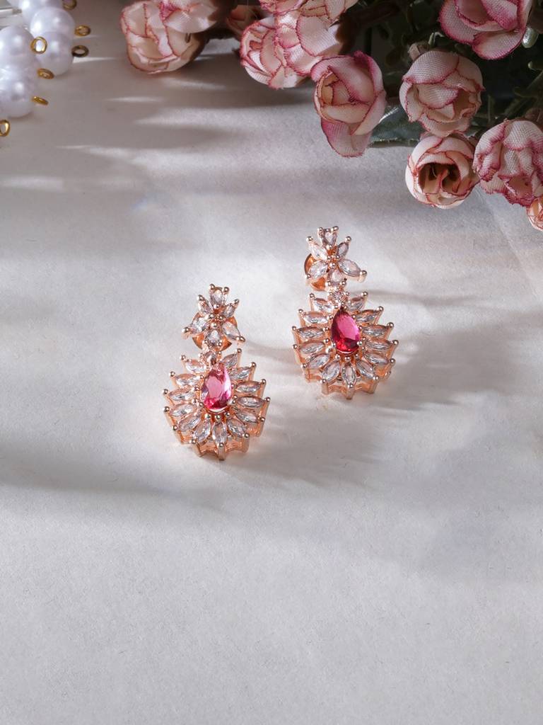 Crystal And Pink Earrings In Rose Gold : RRAUG23-30