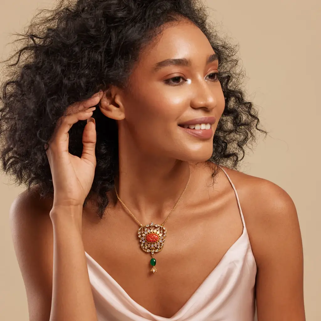 Gulmohar Mini Floralia Necklace Orange By Tribe Amrapali : 1070