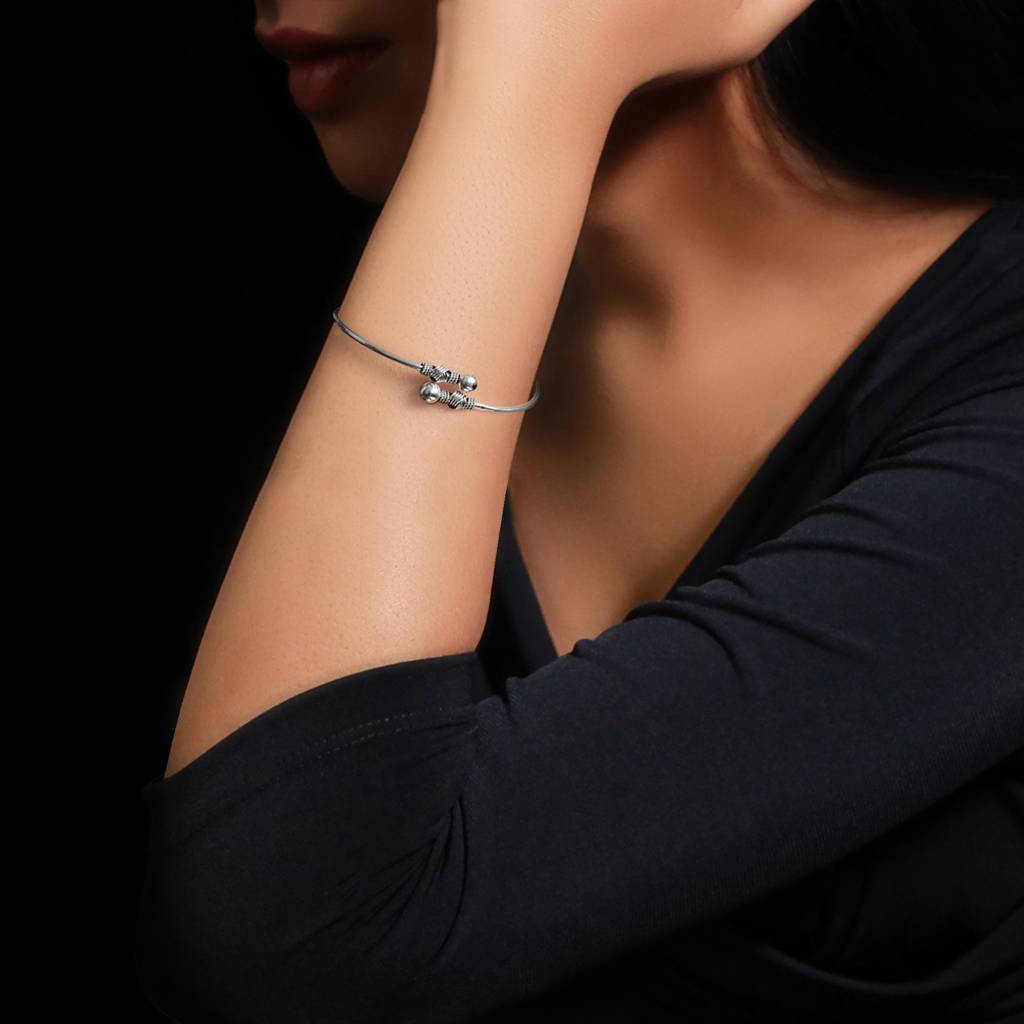 Oxidised Silver Bead Bangle Bracelet : AVBR005