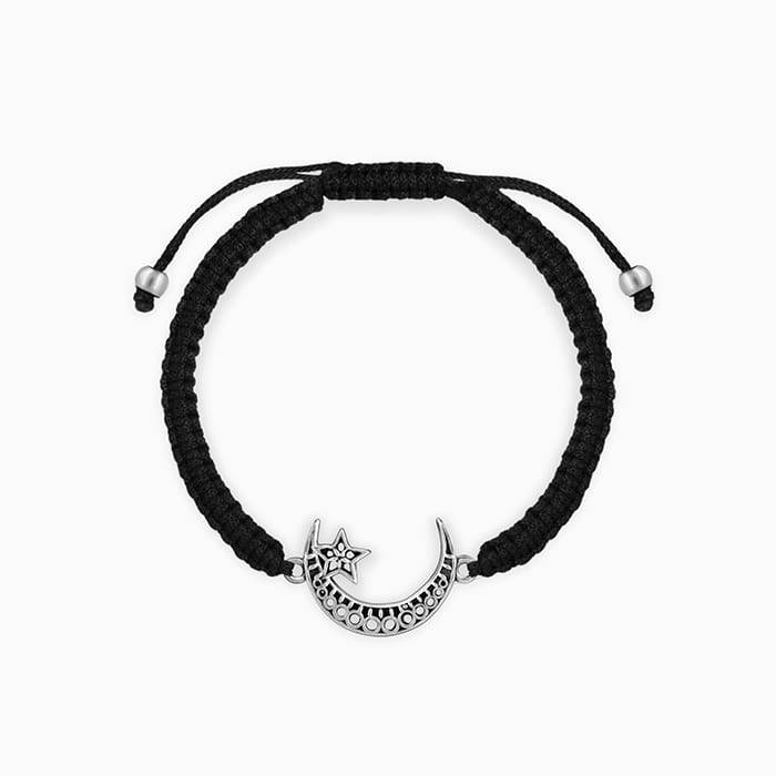 Oxidised Silver Crescent Moon Bracelet For Him : AVBR034