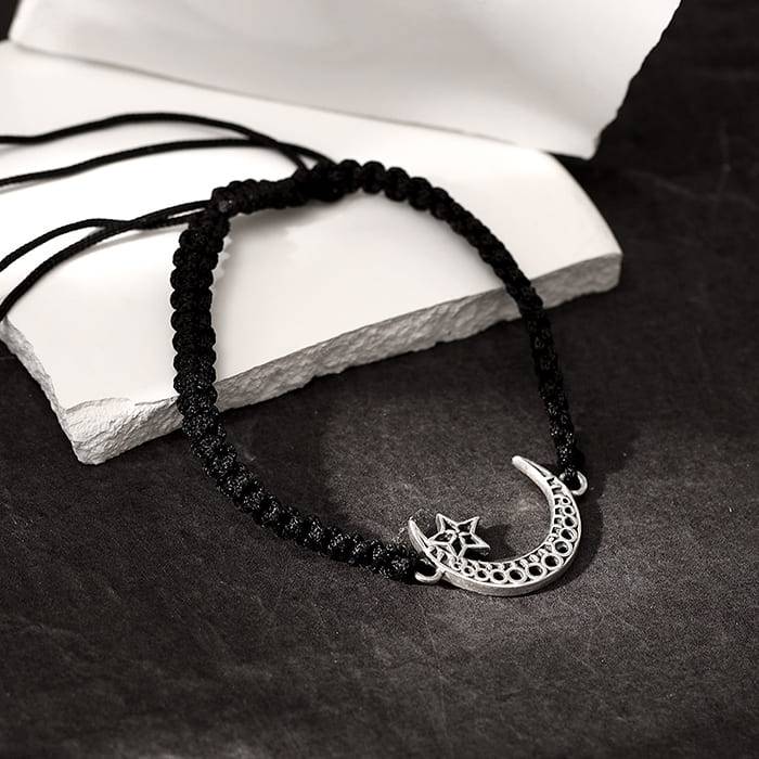 Oxidised Silver Crescent Moon Bracelet For Him : AVBR034