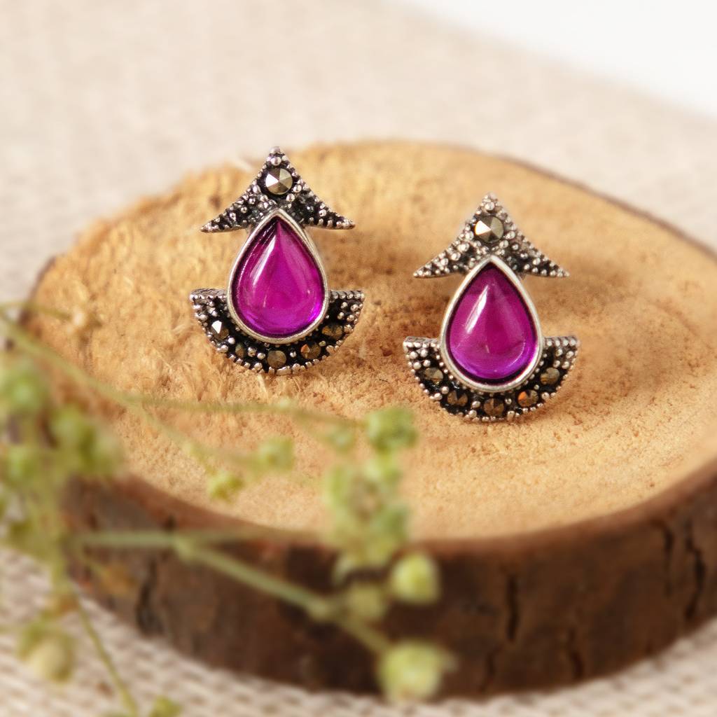 Oxidised Silver Hot Pink Earrings : AVER037