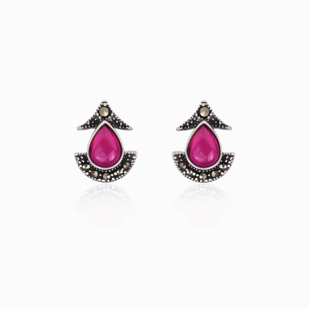 Oxidised Silver Hot Pink Earrings : AVER037