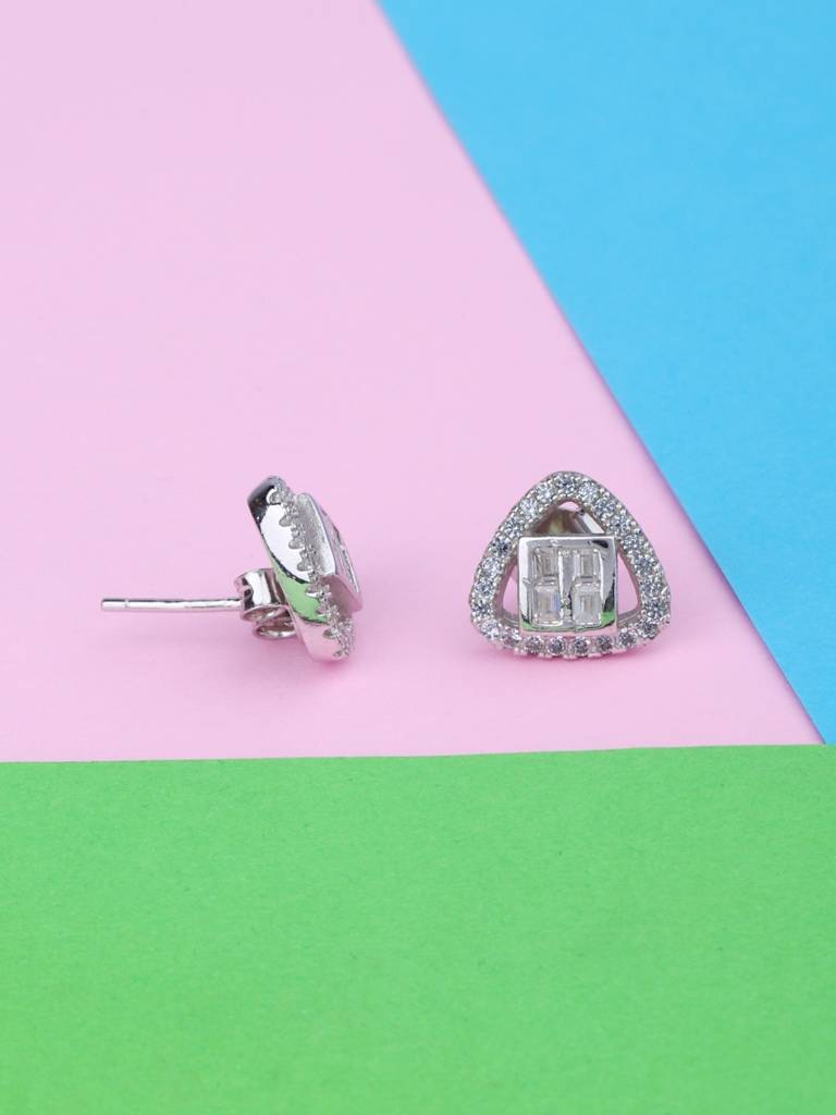 925 Sterling Silver Triangular Baguette Cz Studs : AVER10031