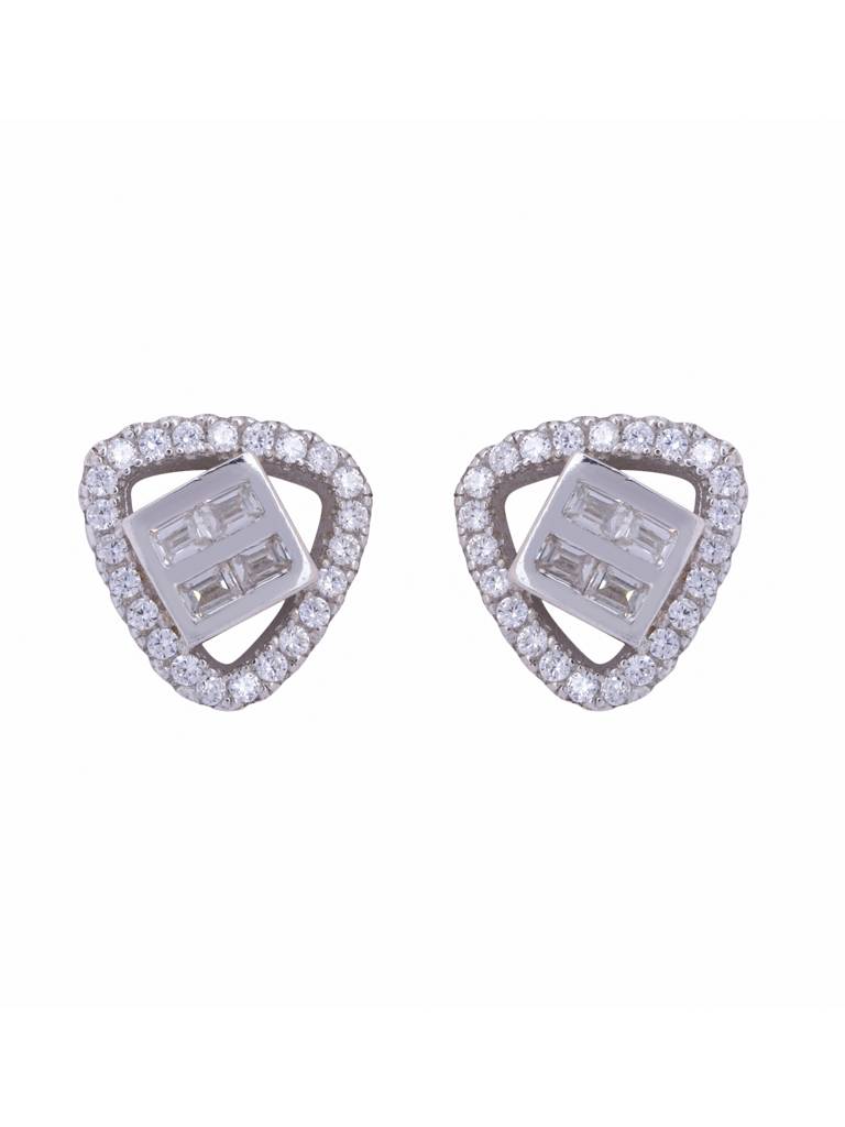 925 Sterling Silver Triangular Baguette Cz Studs : AVER10031