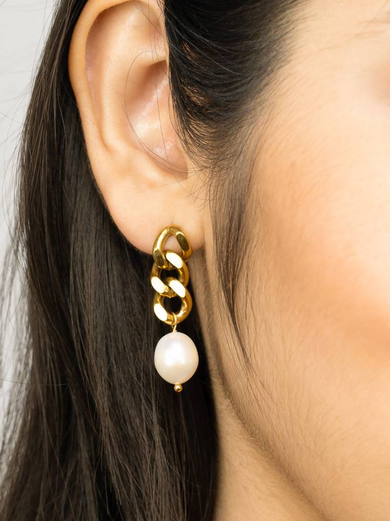 Cuban Chain Earrings With Pearls : AVER10047