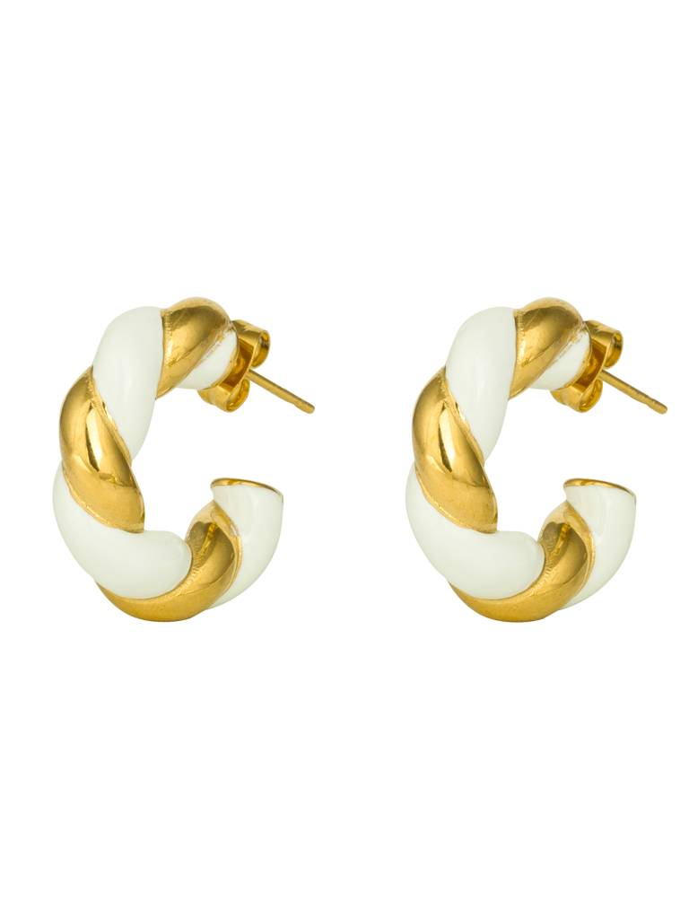 White And Golden Twisted Hoop Earrings : AVER10051