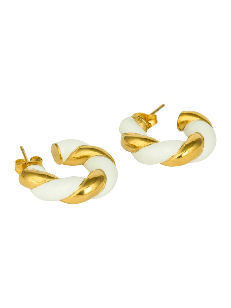 White And Golden Twisted Hoop Earrings : AVER10051