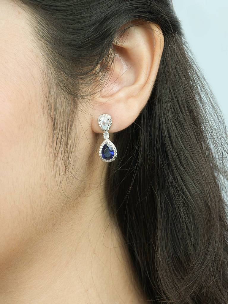 Blue Sapphire Cz Drop Earrings : AVER10080