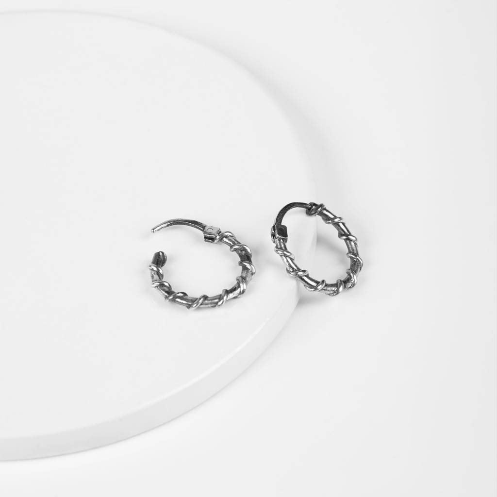 Oxidised Silver Mini Tribal Hoops : AVER0166