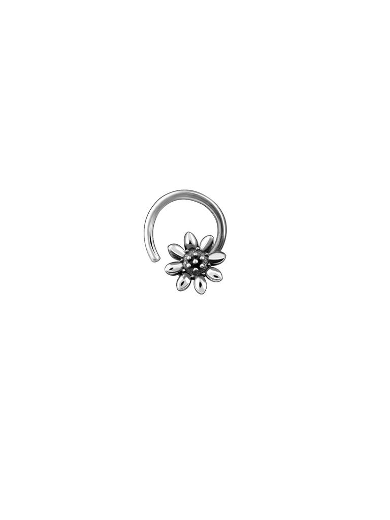Silver Oxidised Silver Flower Blossom Nose Pin : AVNP009