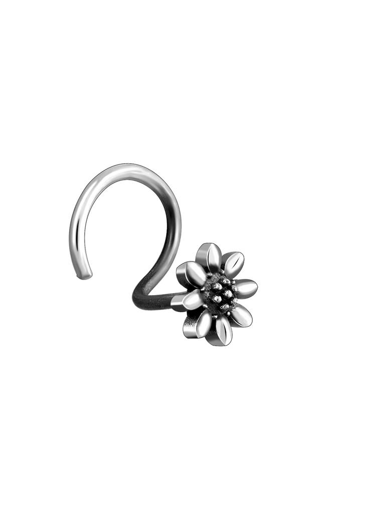 Silver Oxidised Silver Flower Blossom Nose Pin Silver Oxidised