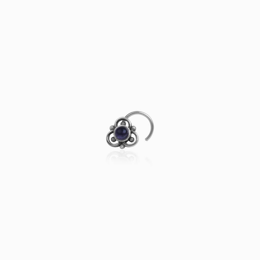 Oxidised Silver Clover Nose Pin : AVNP028