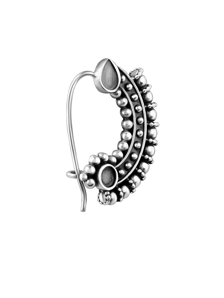 Silver Oxidised Silver Ethnic Nose Ring : AVNP031