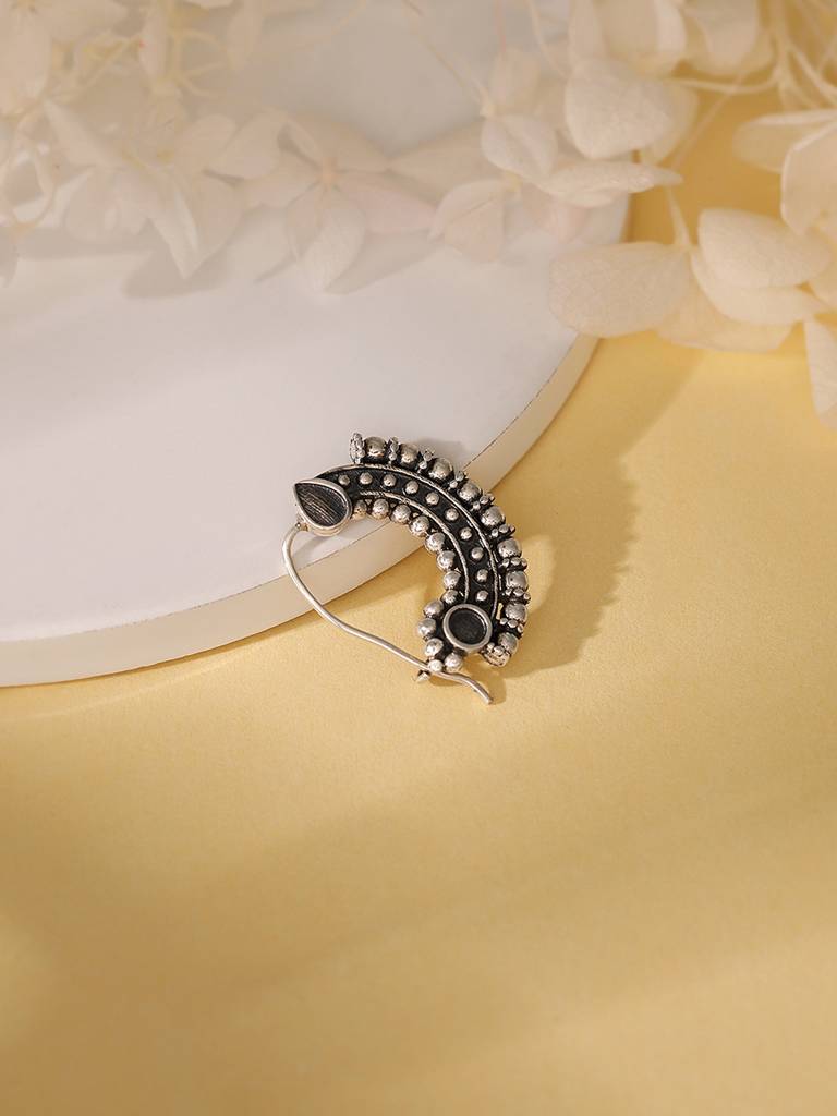 Silver Oxidised Silver Ethnic Nose Ring : AVNP031