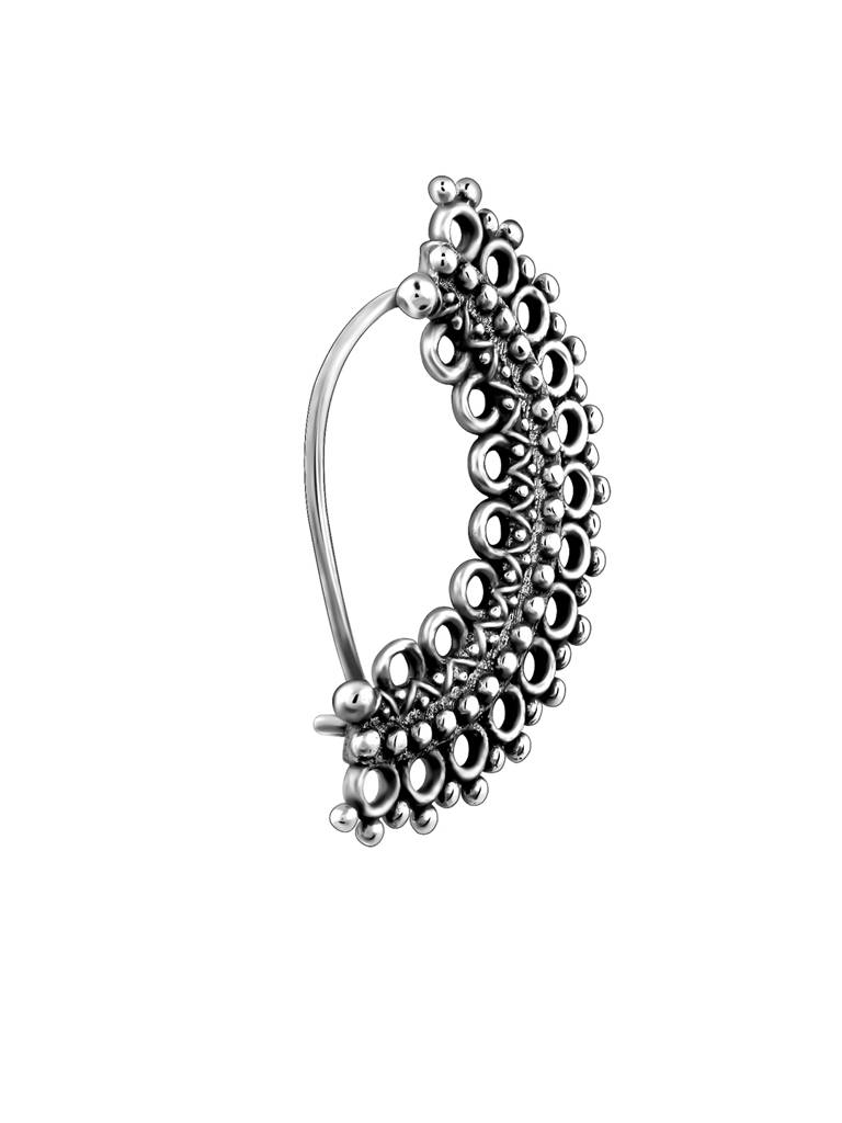 Silver Oxidised Silver Intricate Nose Ring : AVNP039