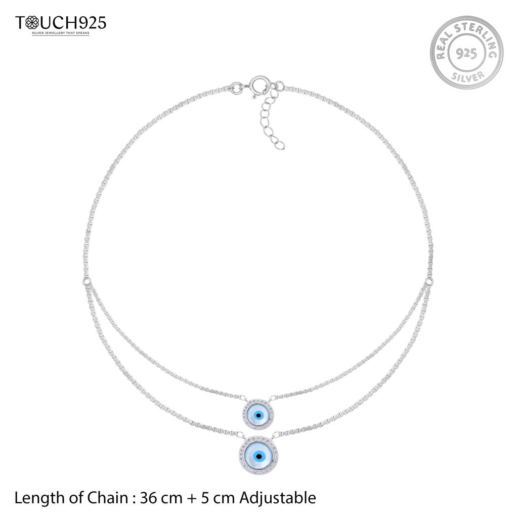 Double Layer Evil Eye Necklace Set In Silver Color : AVNS122