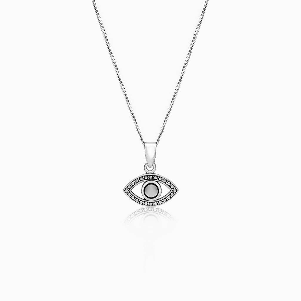 Oxidised Silver Evil Eye Pendant With Box Chain : AVPD005