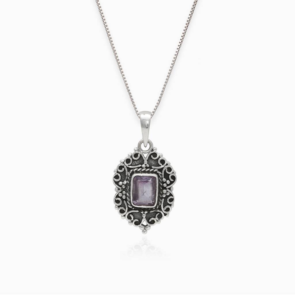 Oxidised Purple Elegance Pendant With Box Chain : AVPD008
