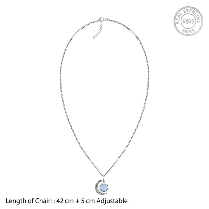 925 Silver Oxidised Silver Moonstone Crescent Pendant With Box Chain : AVPD0104