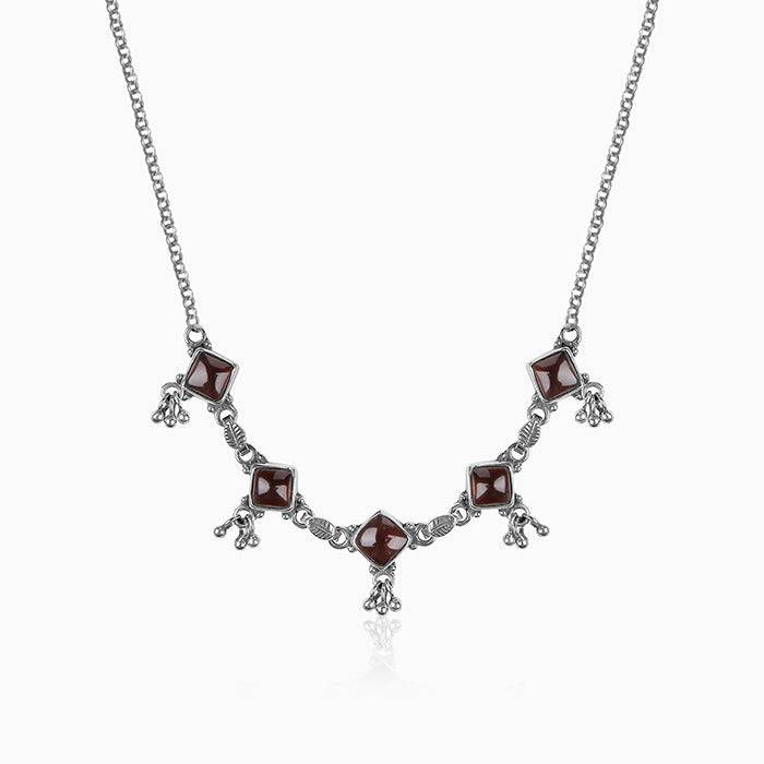 Oxidised Silver Tricon Redstone Necklace : AVPD0131