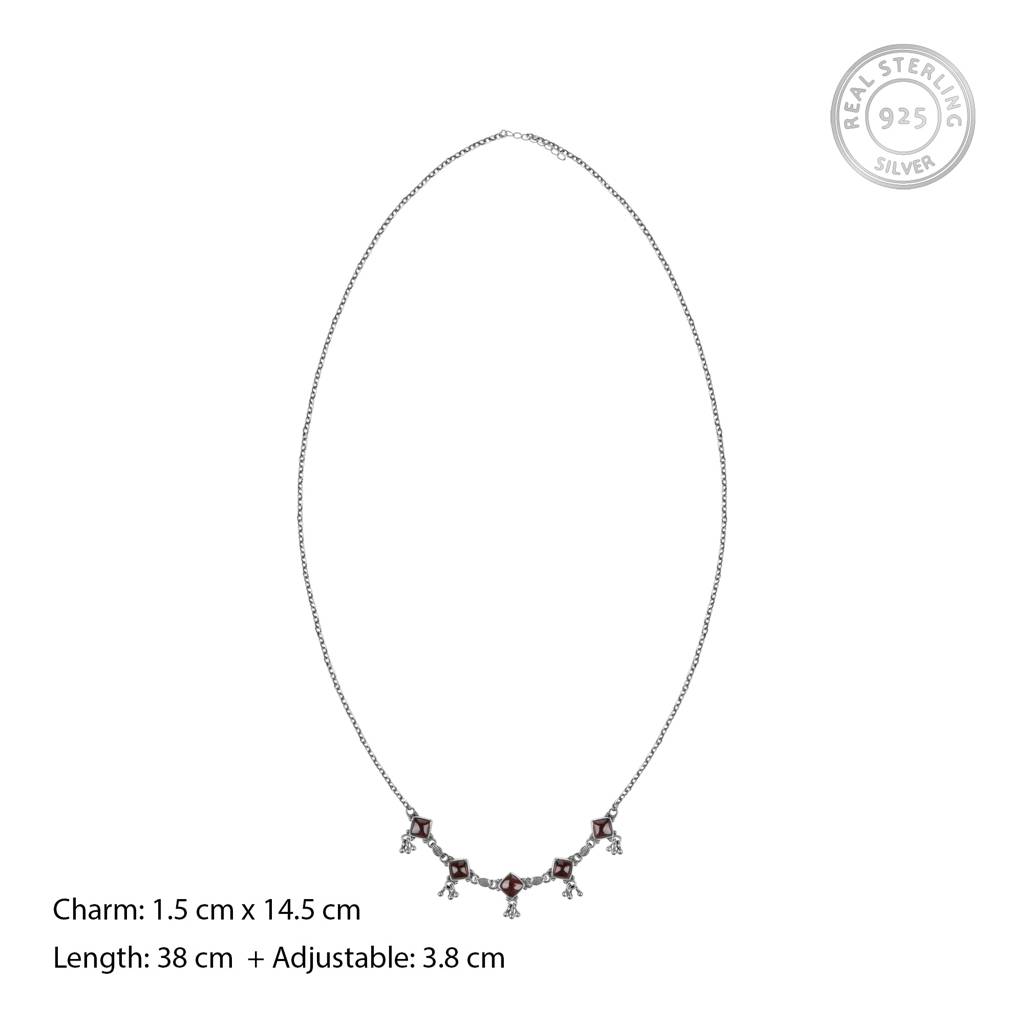 Oxidised Silver Tricon Redstone Necklace : AVPD0131