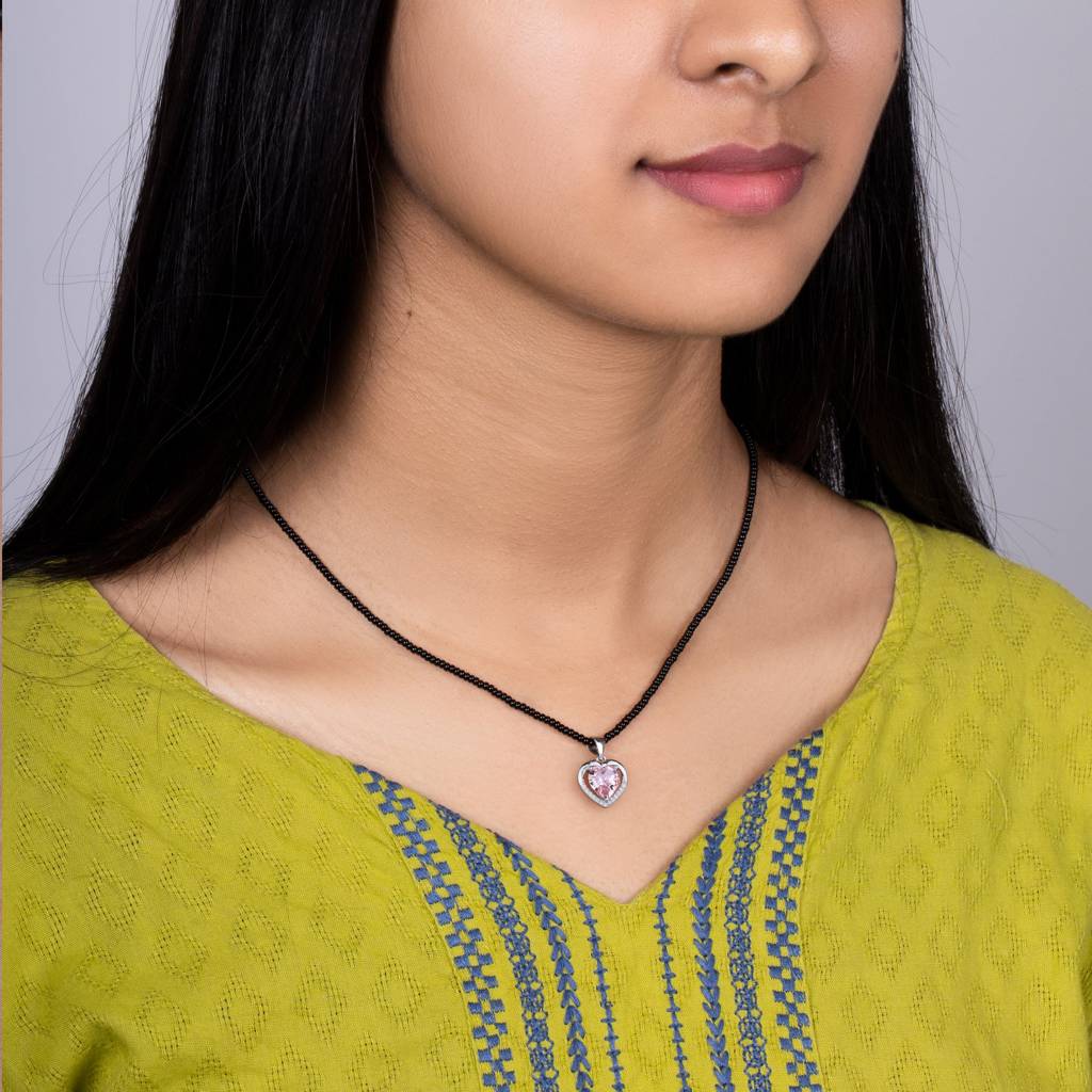 Silver Valentine Pink Mangalsutra : AVPD0152